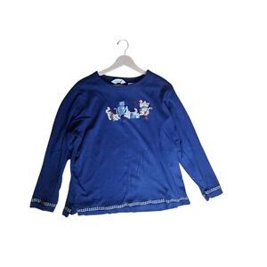 Vintage Y2K 90s  Cat Cat Lover Cottagecore Grandmacore Embroidered Top